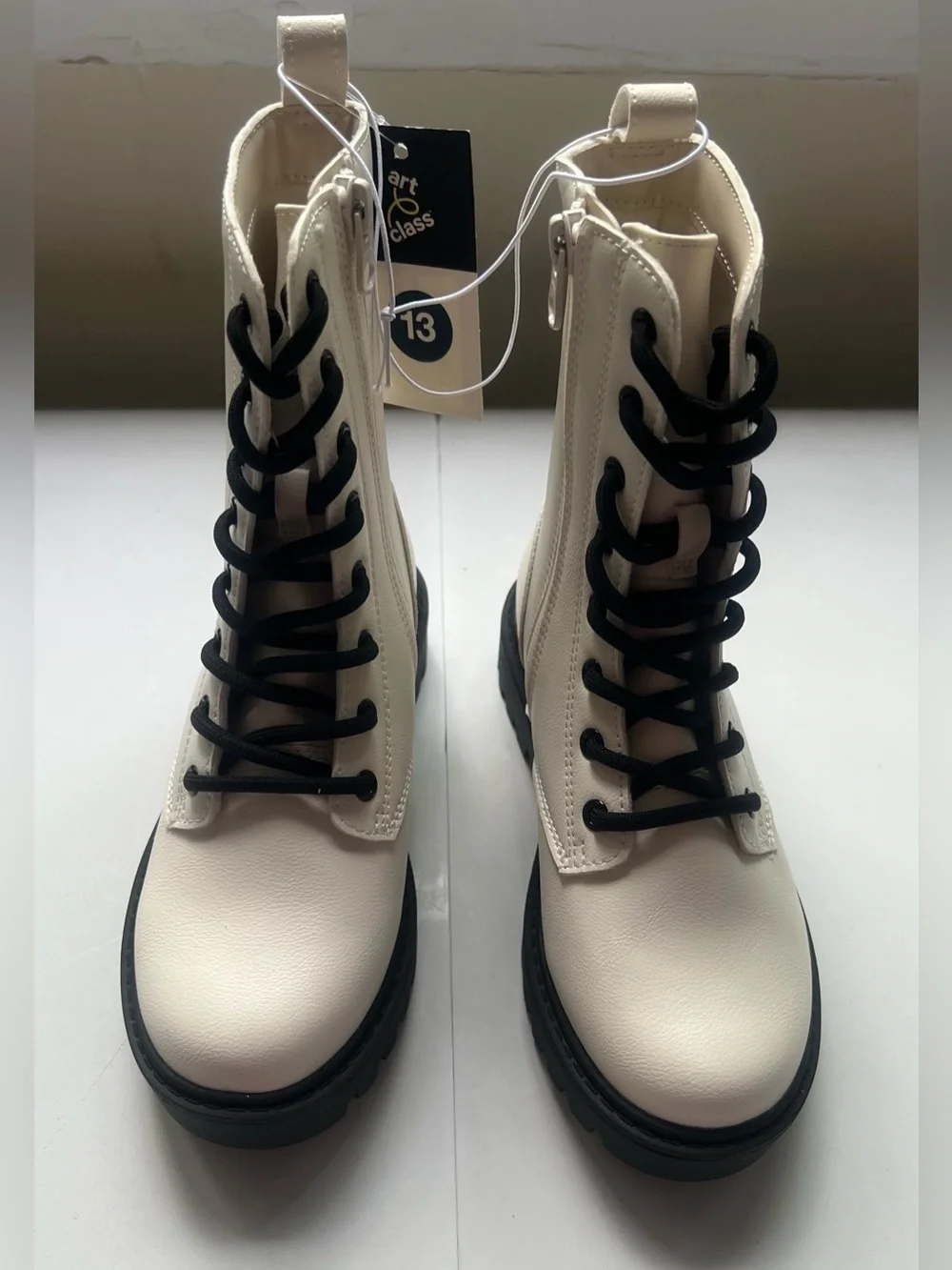 Art Class Kids' White Lace-up Combat Boots Size 13